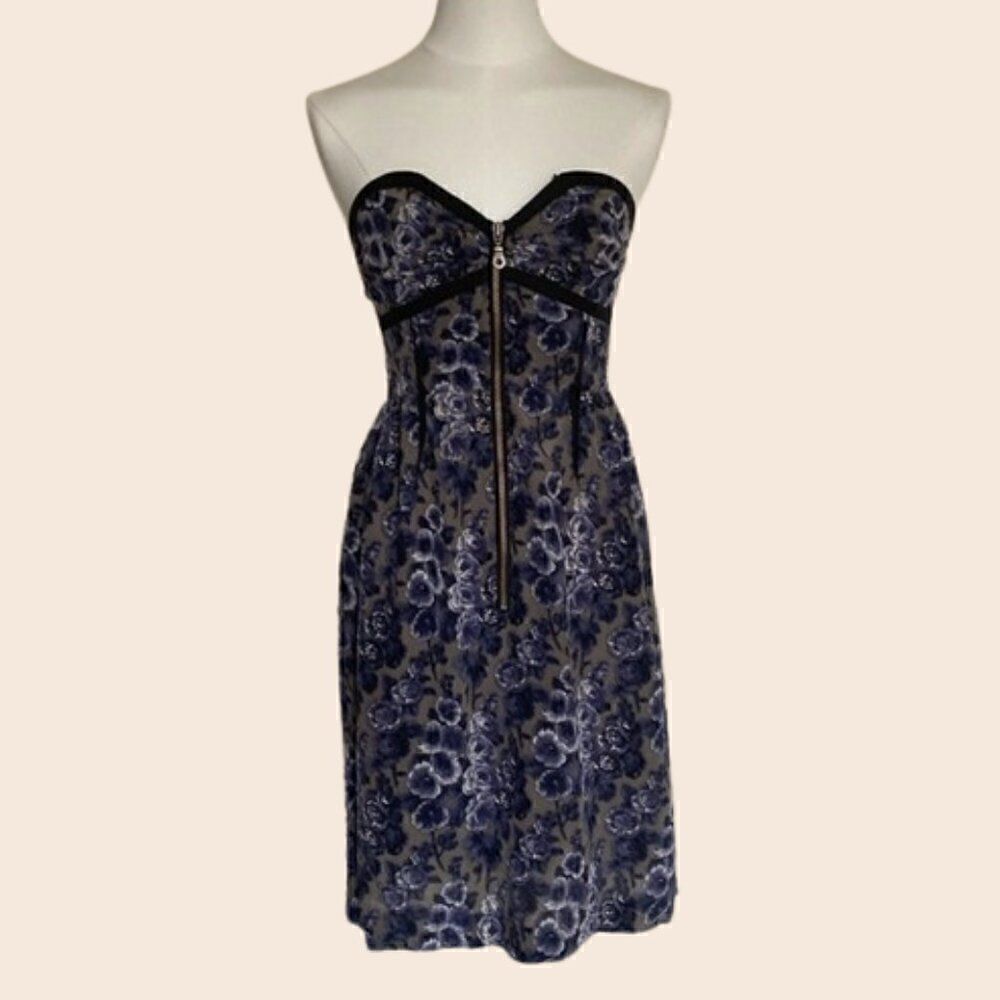 00's Vena Cava Floral Silk Strapless Corset Mini Dress Size 2